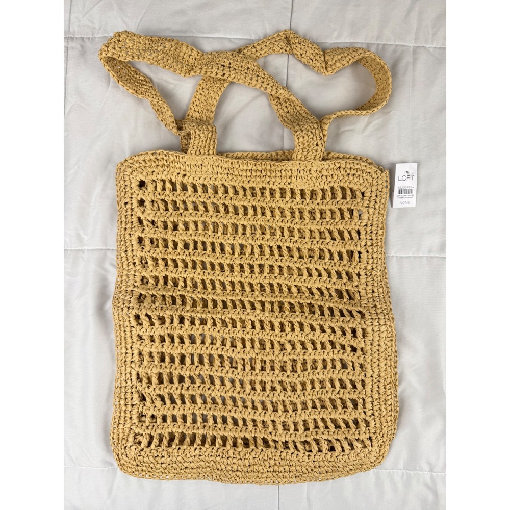 LOFT Crochet Market Tote OS Natural Straw Boho Shoulder Bag NEW